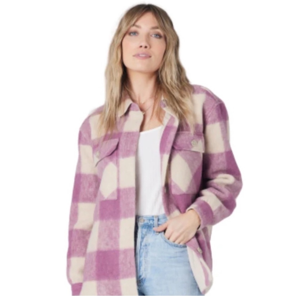 Saltwater Luxe Women’s Plaid Pastel Pink Cream Lumberjack Jacket Size XL NWT